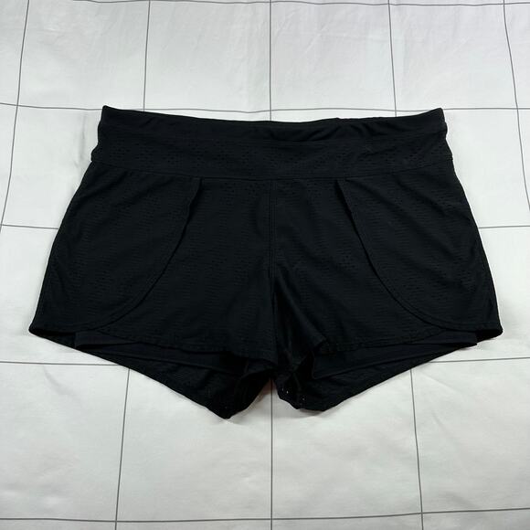 Athleta Shorts Womens Large Black Prism 2 in 1 Athletic Mesh Running Stretch Gym - Picture 1 of 11